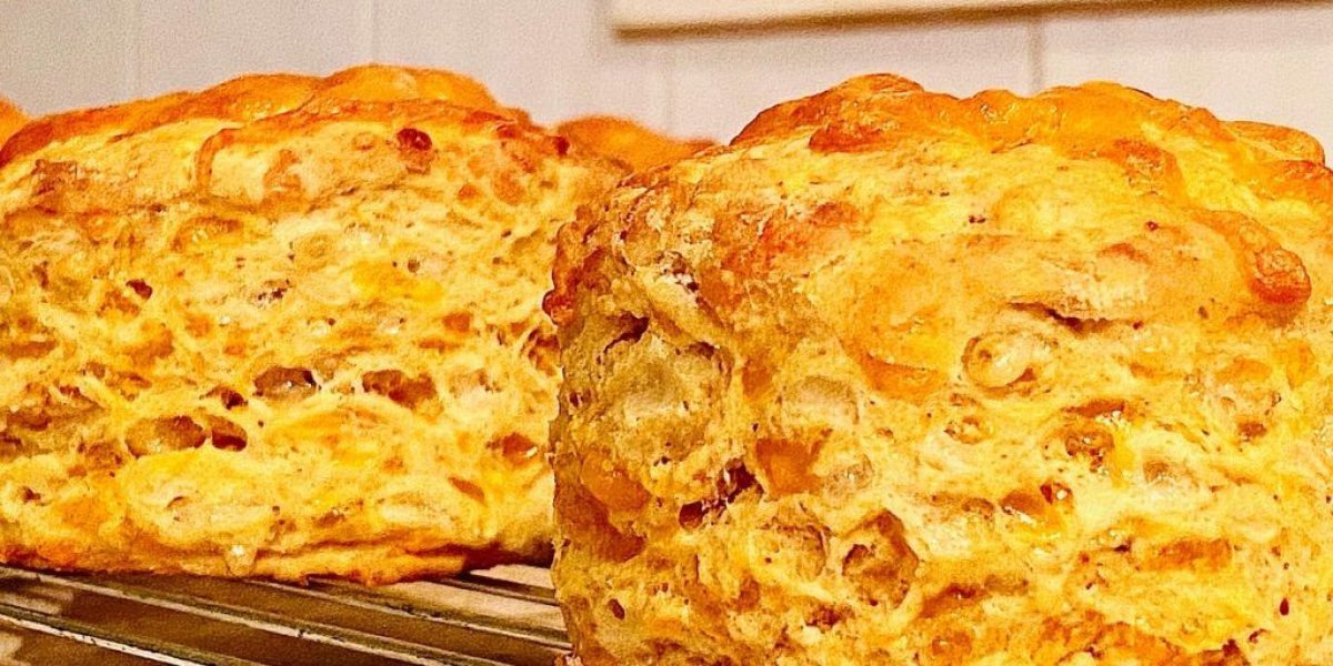 Cheese scones on a wire cooling rack