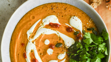Roasted carrot and lentil soup; a hearty hug in a bowl kind of meal to make you feel happy