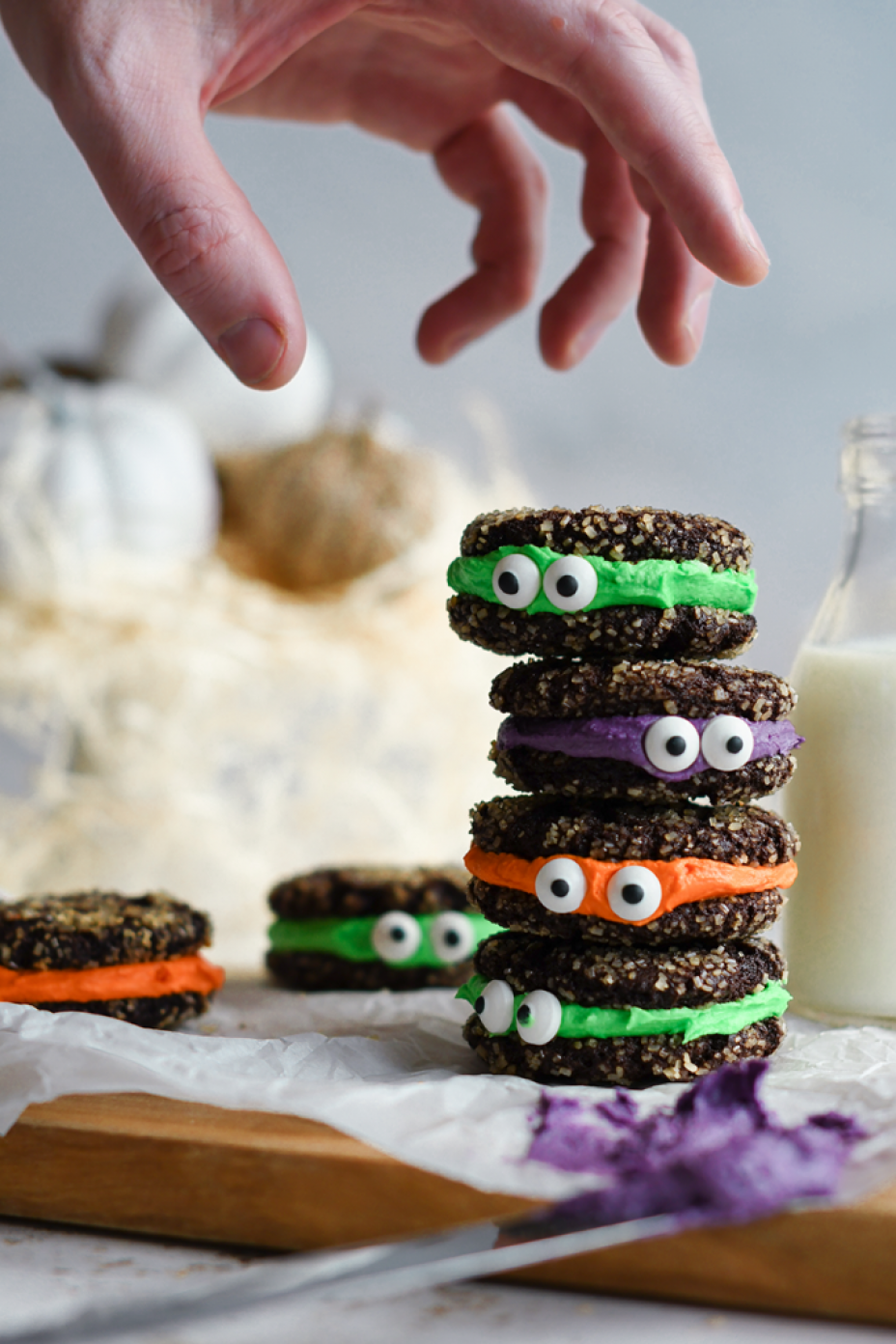 Halloween sandwich cookies; cute and creepy easy dessert ideas to serve this spooky season