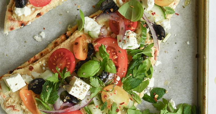 Simple greek salad flatbreads