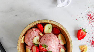 Strawberry banana nice cream. A satisfying and healthy dessert made in minutes
